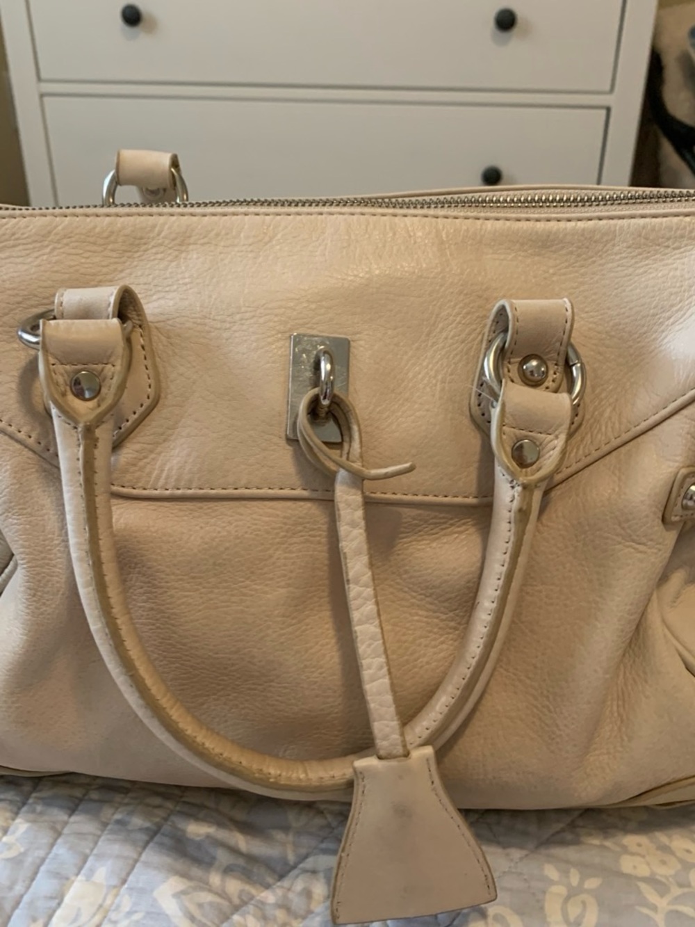 Danier Cream Leather Shoulder Bag with Silver Hardware